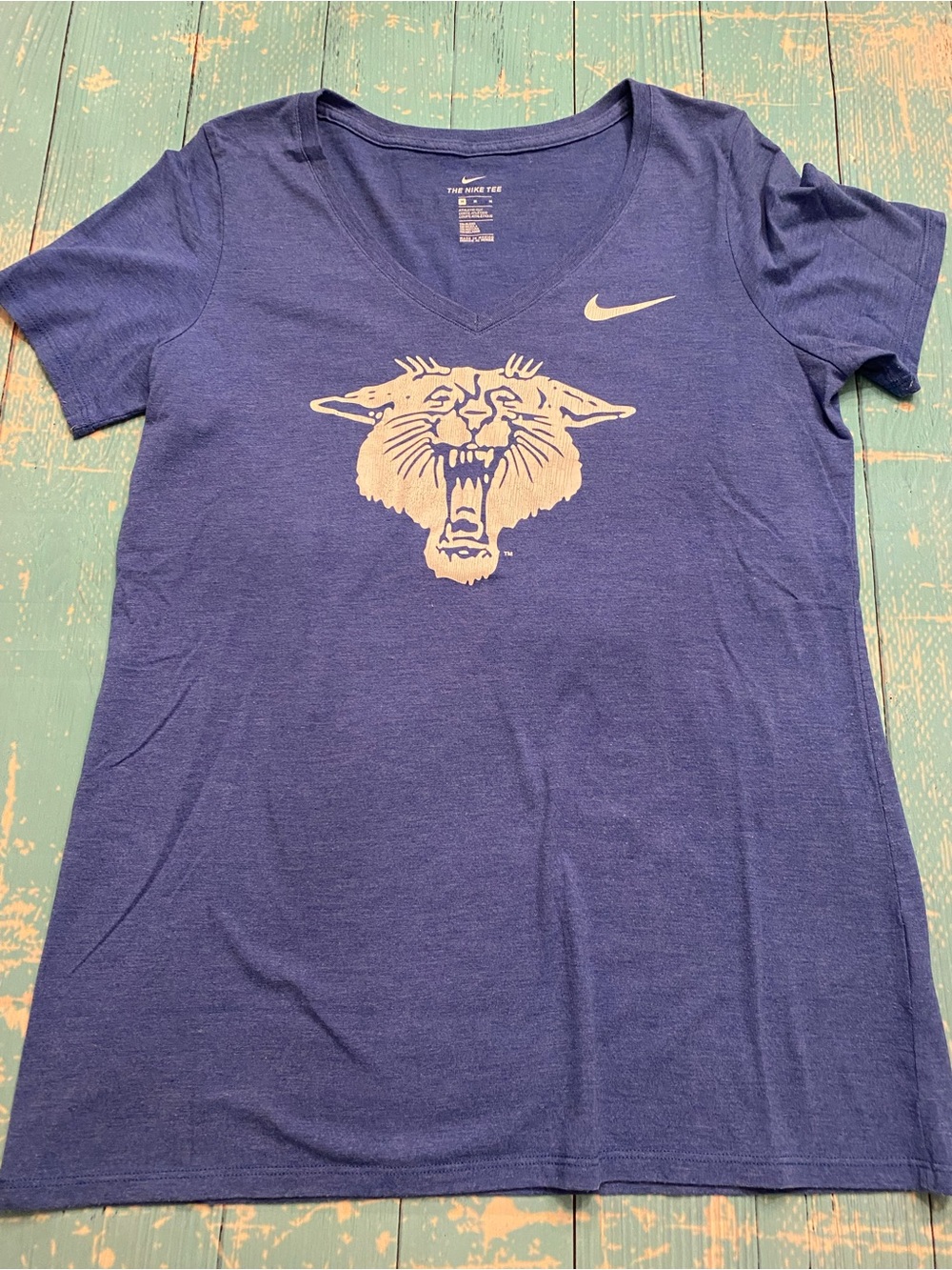 University of Kentucky Blue V-Neck Tee with White Wildcat Graphic